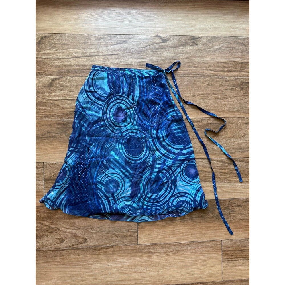 Stella Cadente Paris 100% Silk Wrap Skirt Size 0 Blue Abstract Y2K French